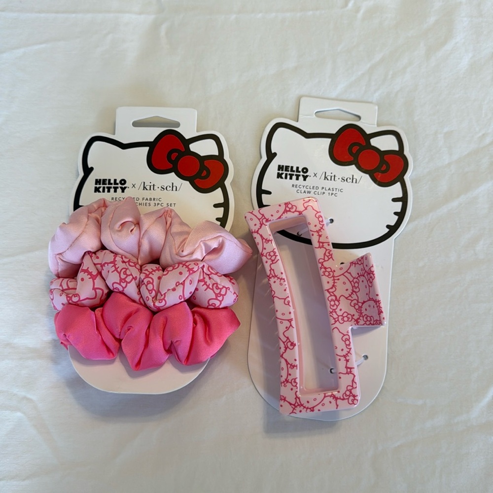 NWT Hello Kitty x Kitsch hair clip and scrunchies